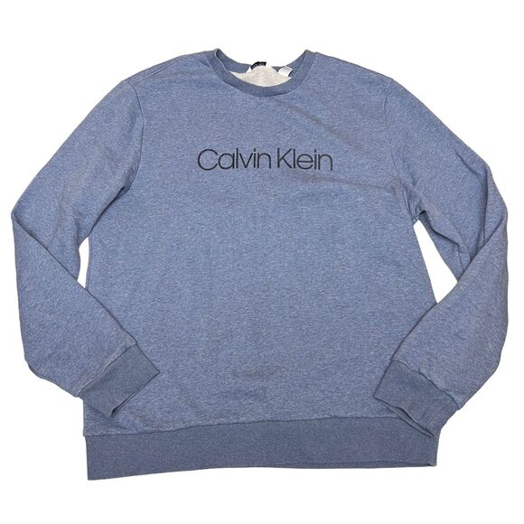 Calvin Klein Sweatshirt Mens XL Blue Logo Crewneck Pullover Cotton Blend Fall - Picture 9 of 9